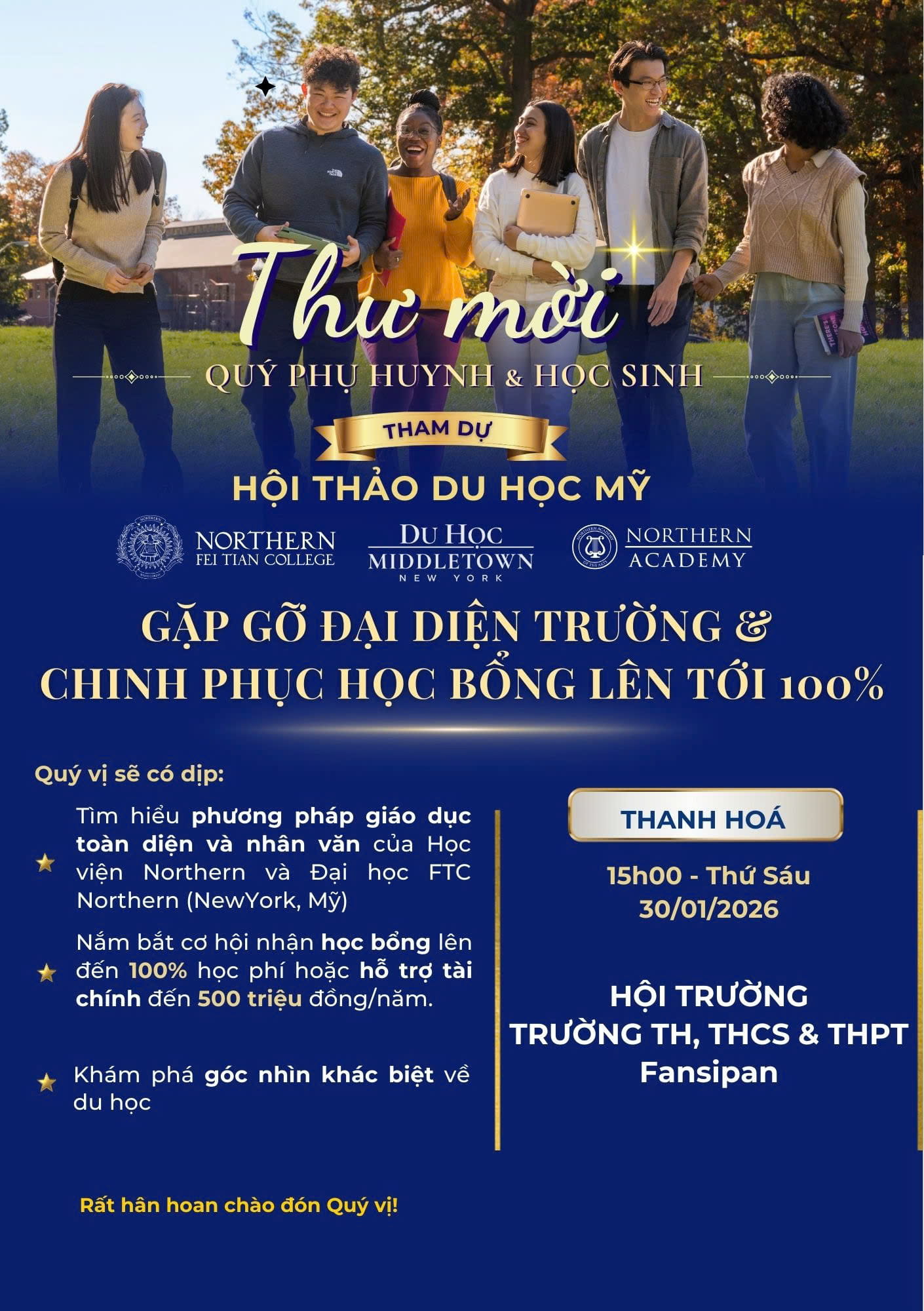 HỘI THẢO DU HỌC MỸ – MỞ CÁNH CỬA HỌC BỔNG 100% & HÀNH TRÌNH VƯƠN RA THẾ GIỚI